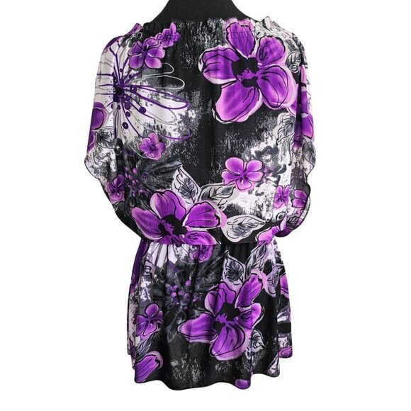 Women's Purple Floral Sleeveless Tunic Top - Picture 2 of 13